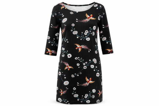 Front view of ESMARA women’s black viscose a-line, size M, round neck