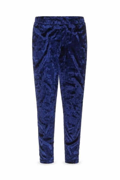 Front view of Preworn women’s blue polyester jogger leggings, size S, 25-inch leg