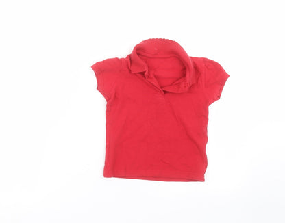George Girls Red  Cotton Basic Polo Size 4-5 Years Collared
