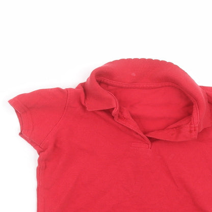 George Girls Red  Cotton Basic Polo Size 4-5 Years Collared