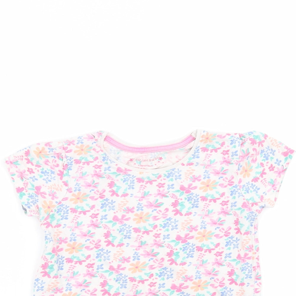 Primark Girls White  Cotton Basic T-Shirt Size 4-5 Years Round Neck