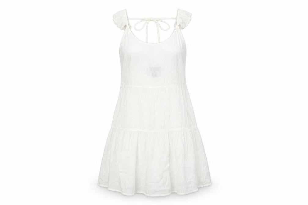 New Look Womens White  Viscose A-Line  Size M  Round Neck