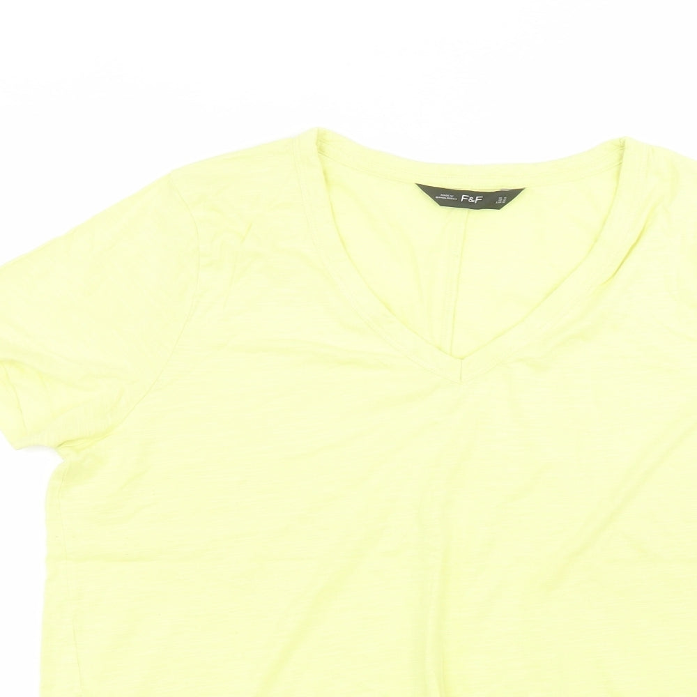 F&F Womens Yellow  Cotton Basic T-Shirt Size 14 Round Neck