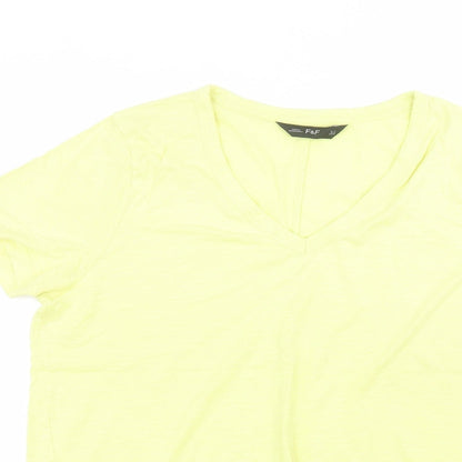 F&F Womens Yellow  Cotton Basic T-Shirt Size 14 Round Neck