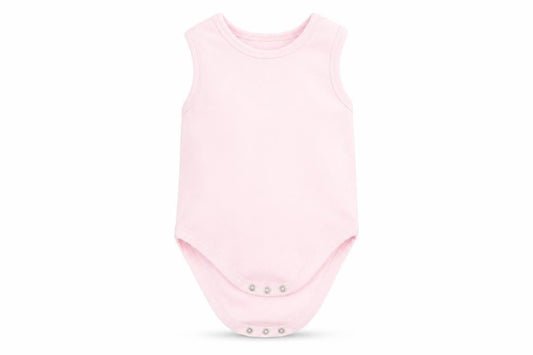 Front view of Nutmeg Baby Pink Cotton Babygrow One-Piece, size 12-18, Months