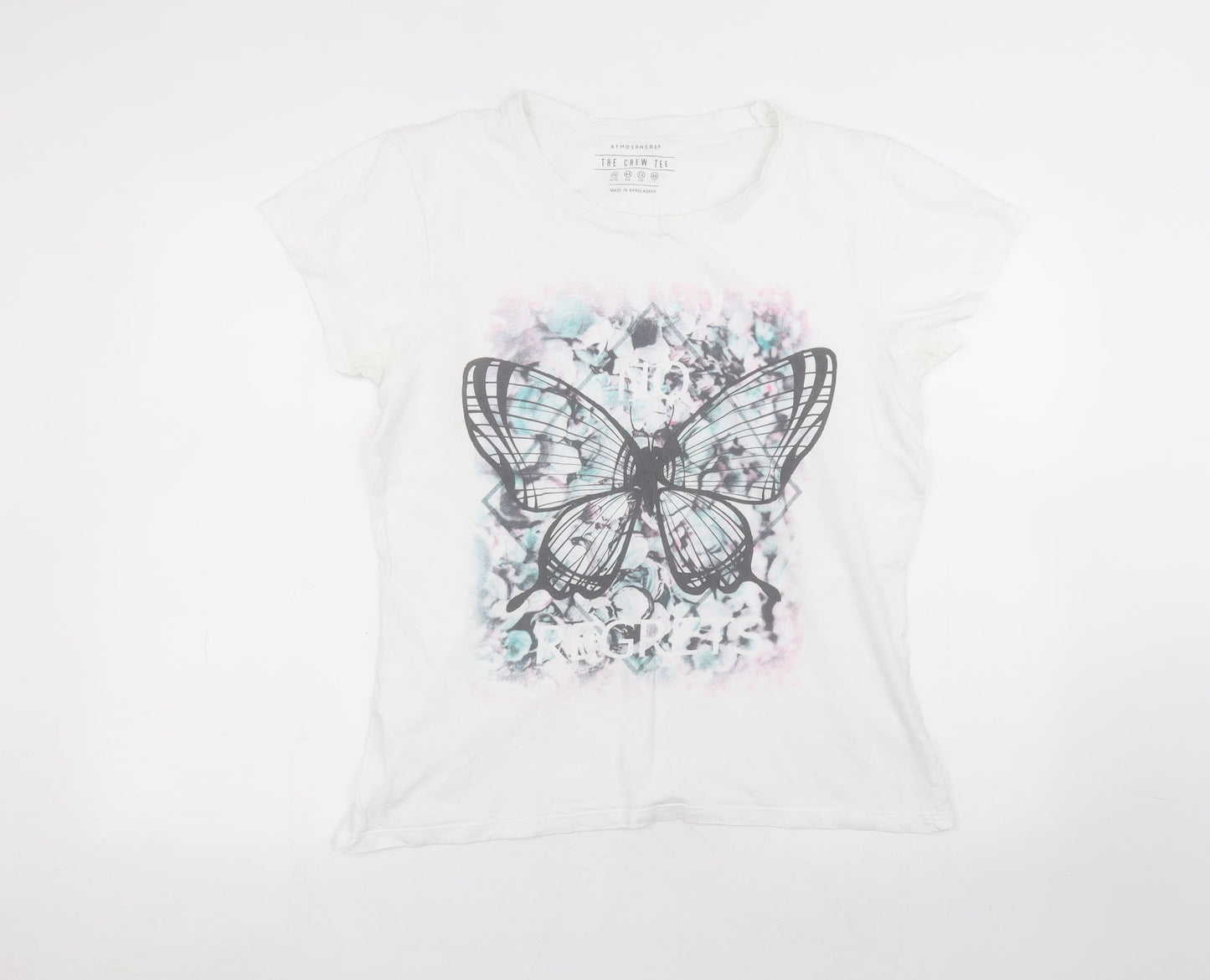 Atmosphere Womens White  Cotton Basic T-Shirt Size 16 Round Neck