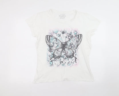 Atmosphere Womens White  Cotton Basic T-Shirt Size 16 Round Neck