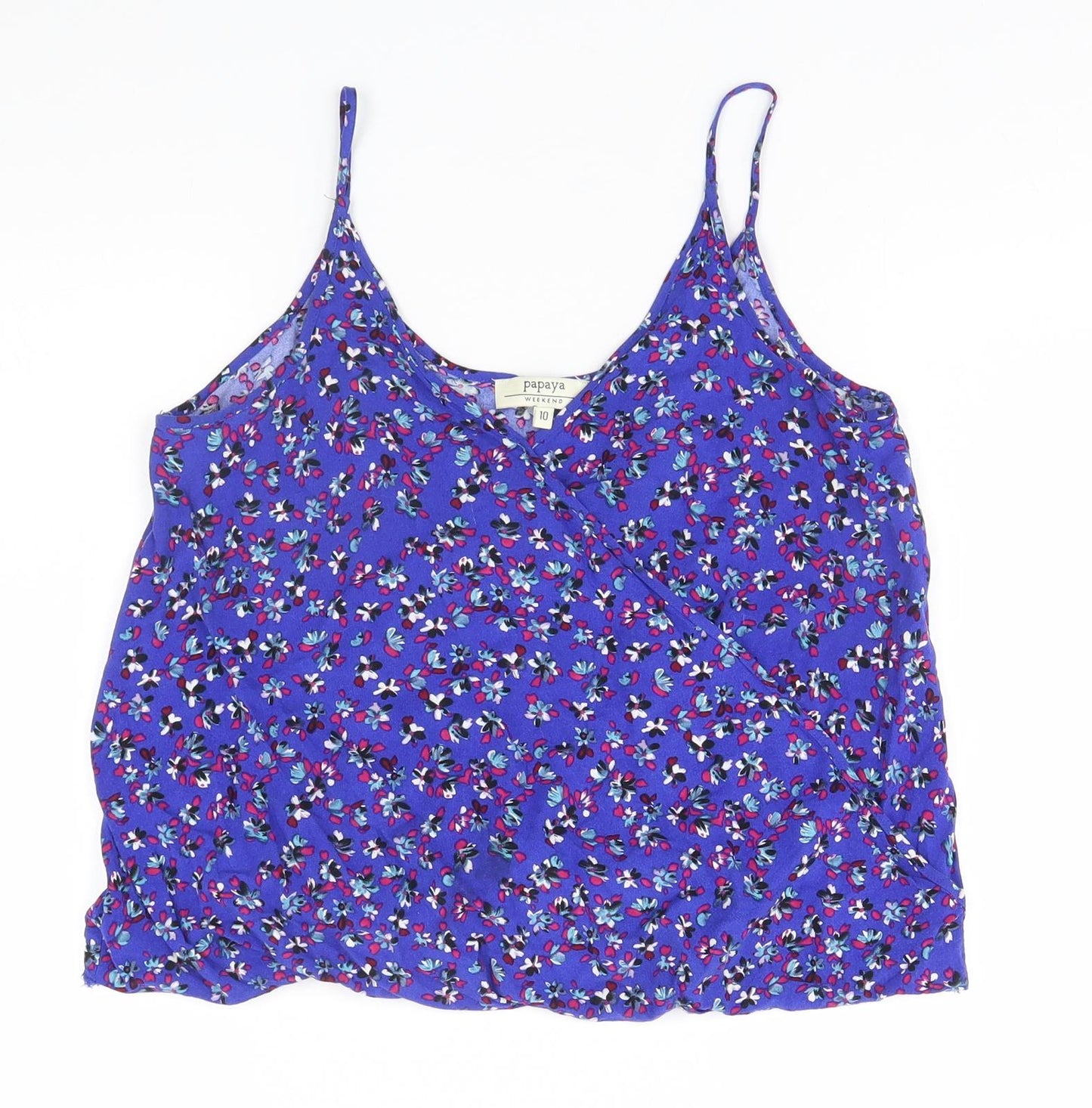 Papaya Womens Blue Floral Viscose Basic Tank Size 10 Halter