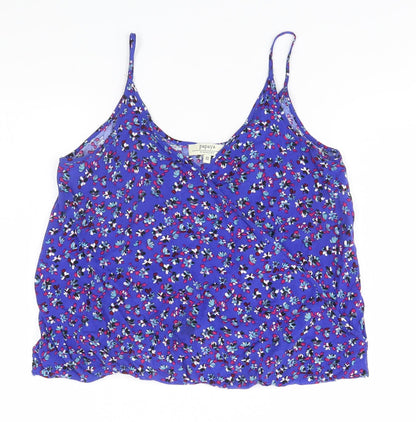 Papaya Womens Blue Floral Viscose Basic Tank Size 10 Halter