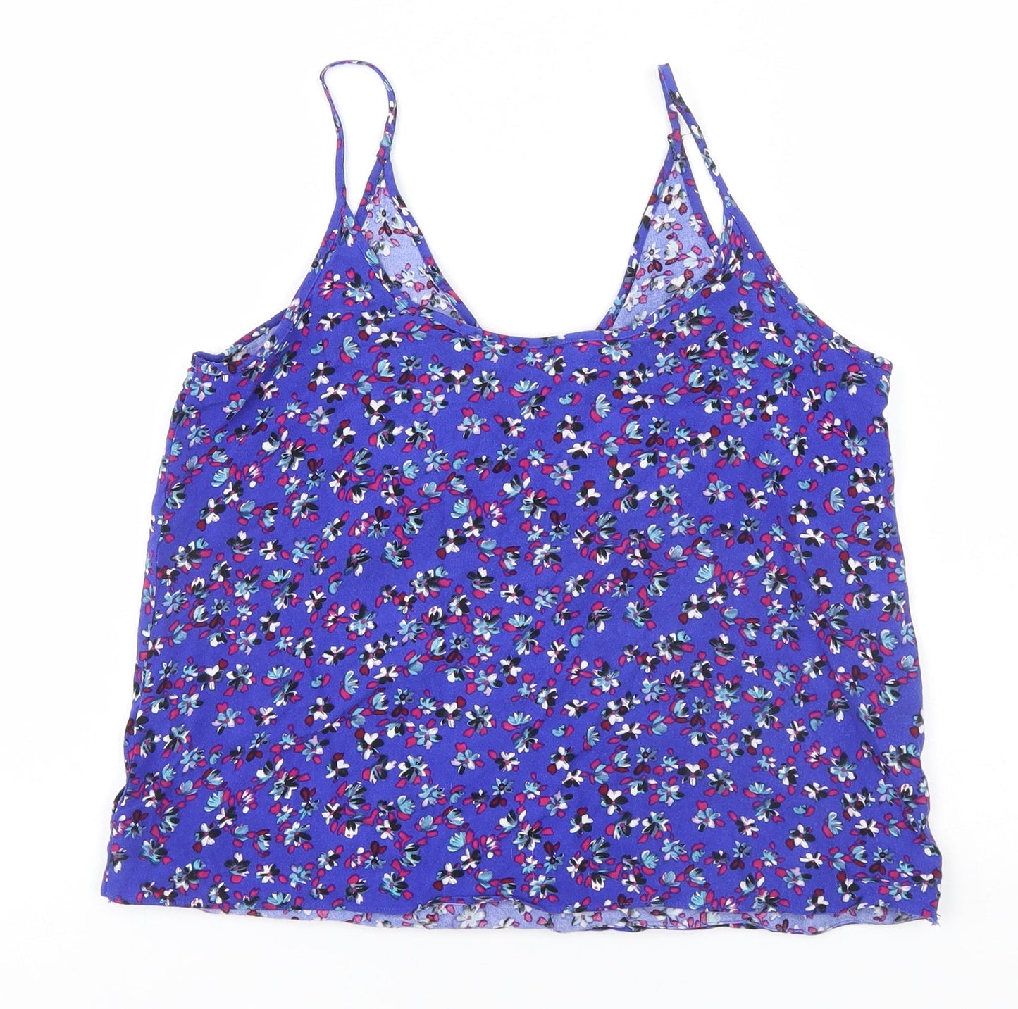 Papaya Womens Blue Floral Viscose Basic Tank Size 10 Halter