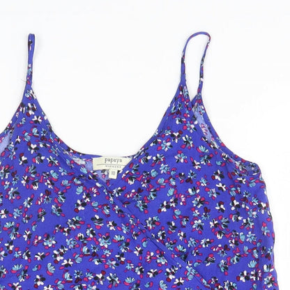 Papaya Womens Blue Floral Viscose Basic Tank Size 10 Halter