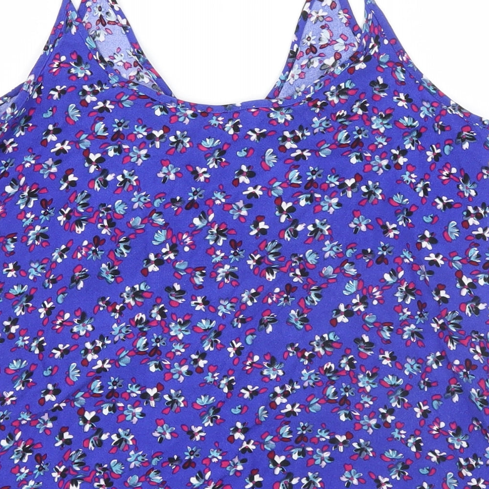 Papaya Womens Blue Floral Viscose Basic Tank Size 10 Halter
