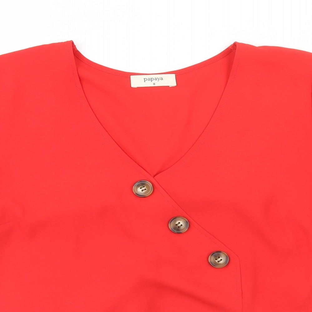 Papaya Womens Red  Polyester Basic T-Shirt Size 8 V-Neck