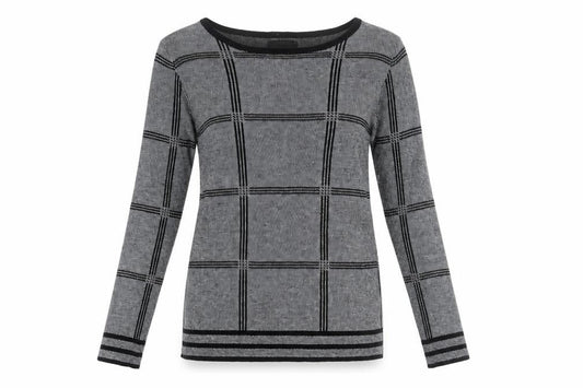 Front view of Papaya women’s grey round neck acrylic jumper, size UK 8