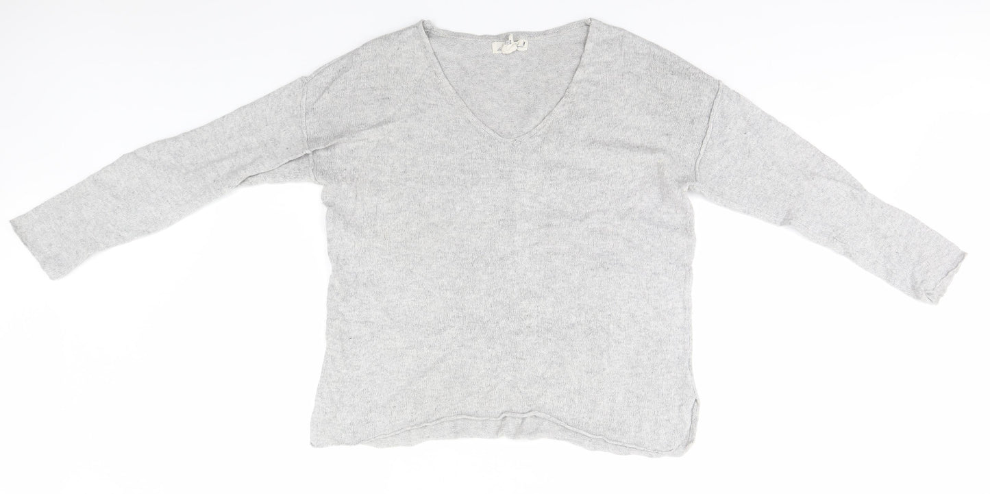 H&M Mens Grey V-Neck  Cotton Pullover Jumper Size M