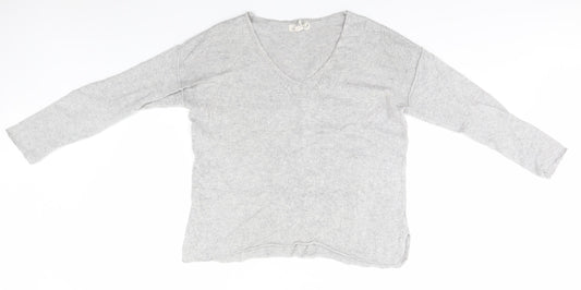 H&M Mens Grey V-Neck  Cotton Pullover Jumper Size M