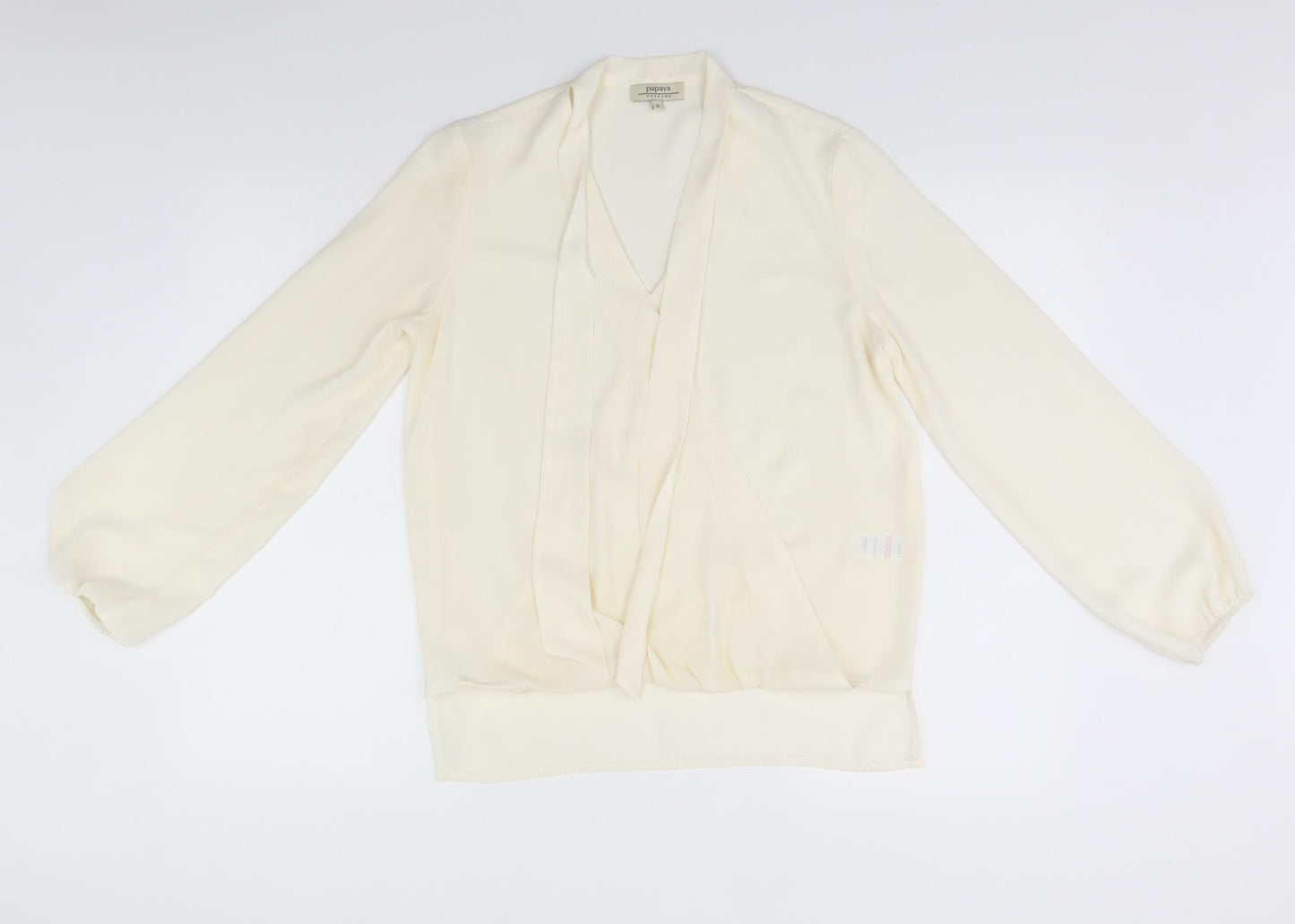 Papaya Womens Ivory  Polyester Basic T-Shirt Size 8 V-Neck