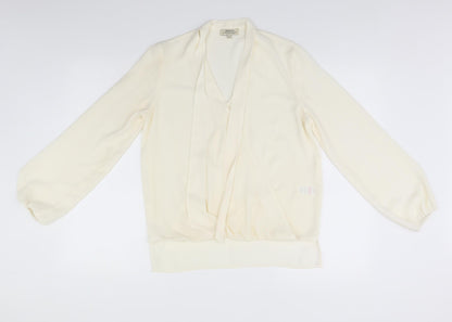 Papaya Womens Ivory  Polyester Basic T-Shirt Size 8 V-Neck