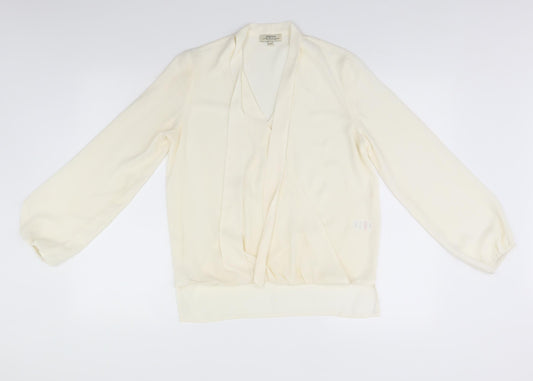 Papaya Womens Ivory  Polyester Basic T-Shirt Size 8 V-Neck