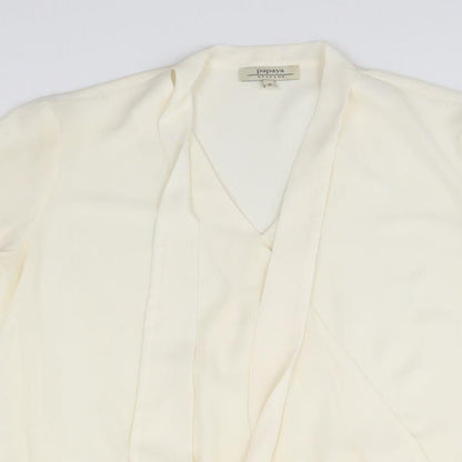 Papaya Womens Ivory  Polyester Basic T-Shirt Size 8 V-Neck