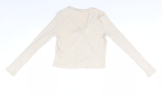 Boohoo Womens Beige V-Neck Striped Polyester Cardigan Jumper Size M