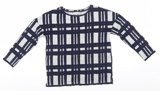 Nutmeg Womens Blue Round Neck Plaid Polyester Pullover Jumper Size 8