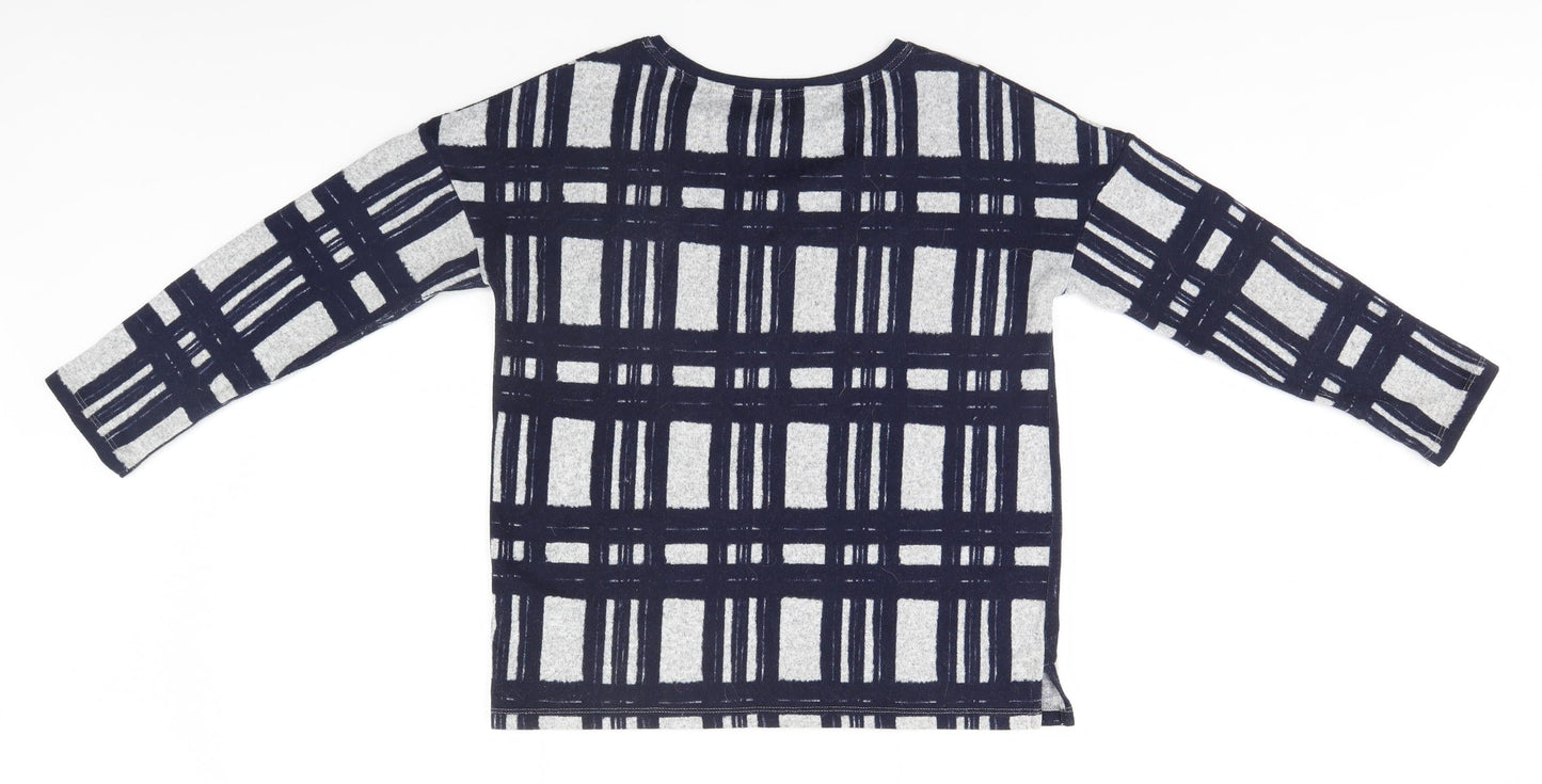 Nutmeg Womens Blue Round Neck Plaid Polyester Pullover Jumper Size 8