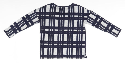 Nutmeg Womens Blue Round Neck Plaid Polyester Pullover Jumper Size 8