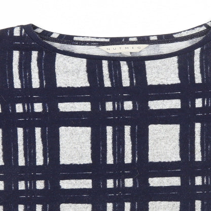 Nutmeg Womens Blue Round Neck Plaid Polyester Pullover Jumper Size 8