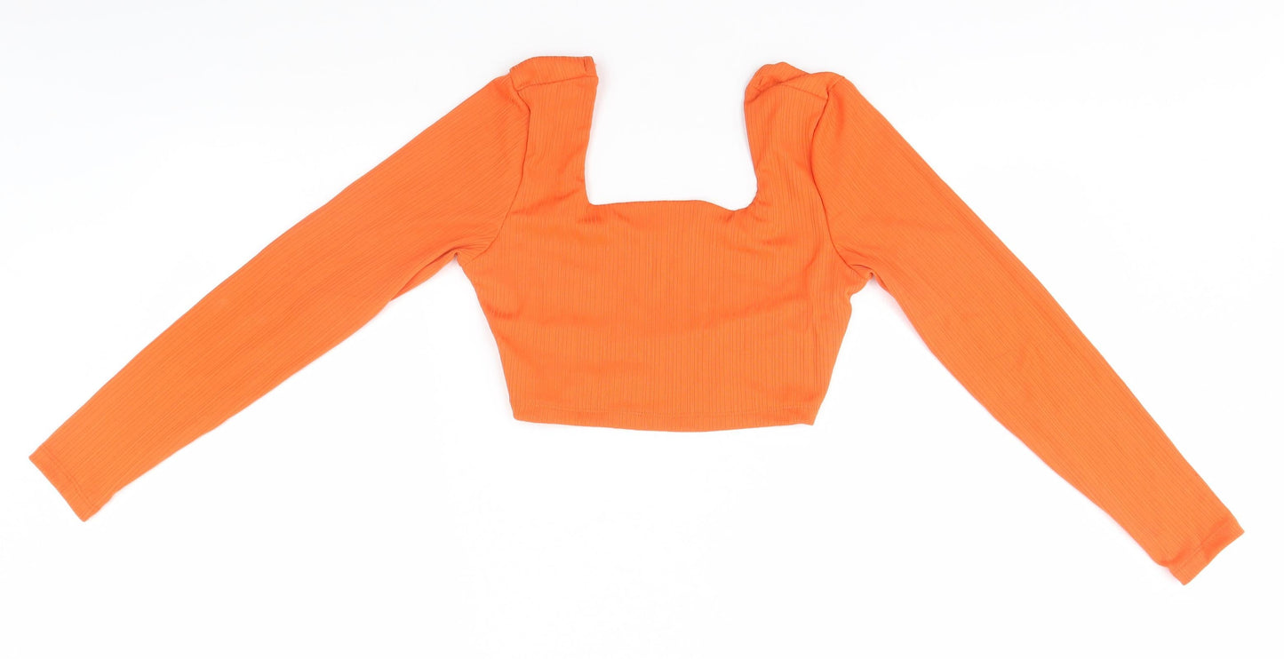 Primark Womens Orange Striped Polyester Basic T-Shirt Size 6 Square Neck