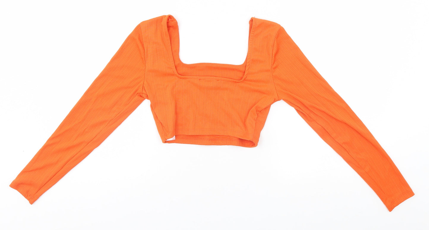 Primark Womens Orange Striped Polyester Basic T-Shirt Size 6 Square Neck