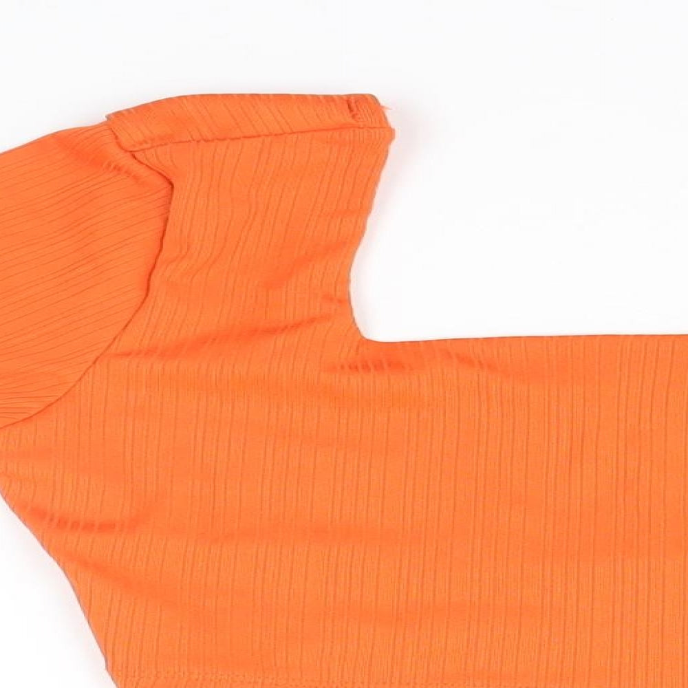 Primark Womens Orange Striped Polyester Basic T-Shirt Size 6 Square Neck