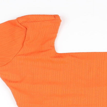 Primark Womens Orange Striped Polyester Basic T-Shirt Size 6 Square Neck