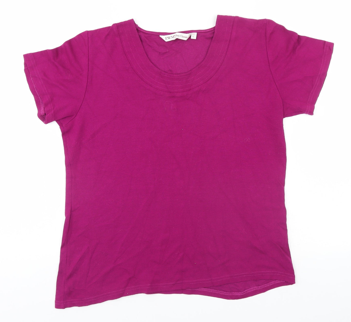 EWM Womens Pink  Viscose Basic T-Shirt Size L Round Neck