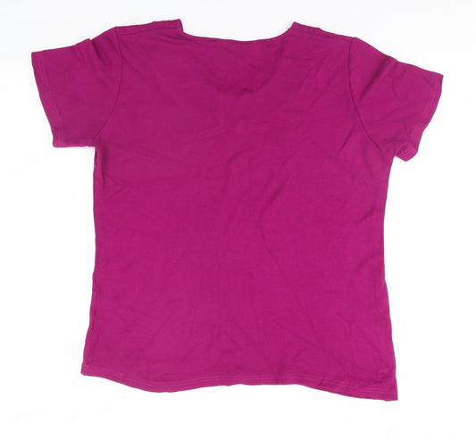 EWM Womens Pink  Viscose Basic T-Shirt Size L Round Neck
