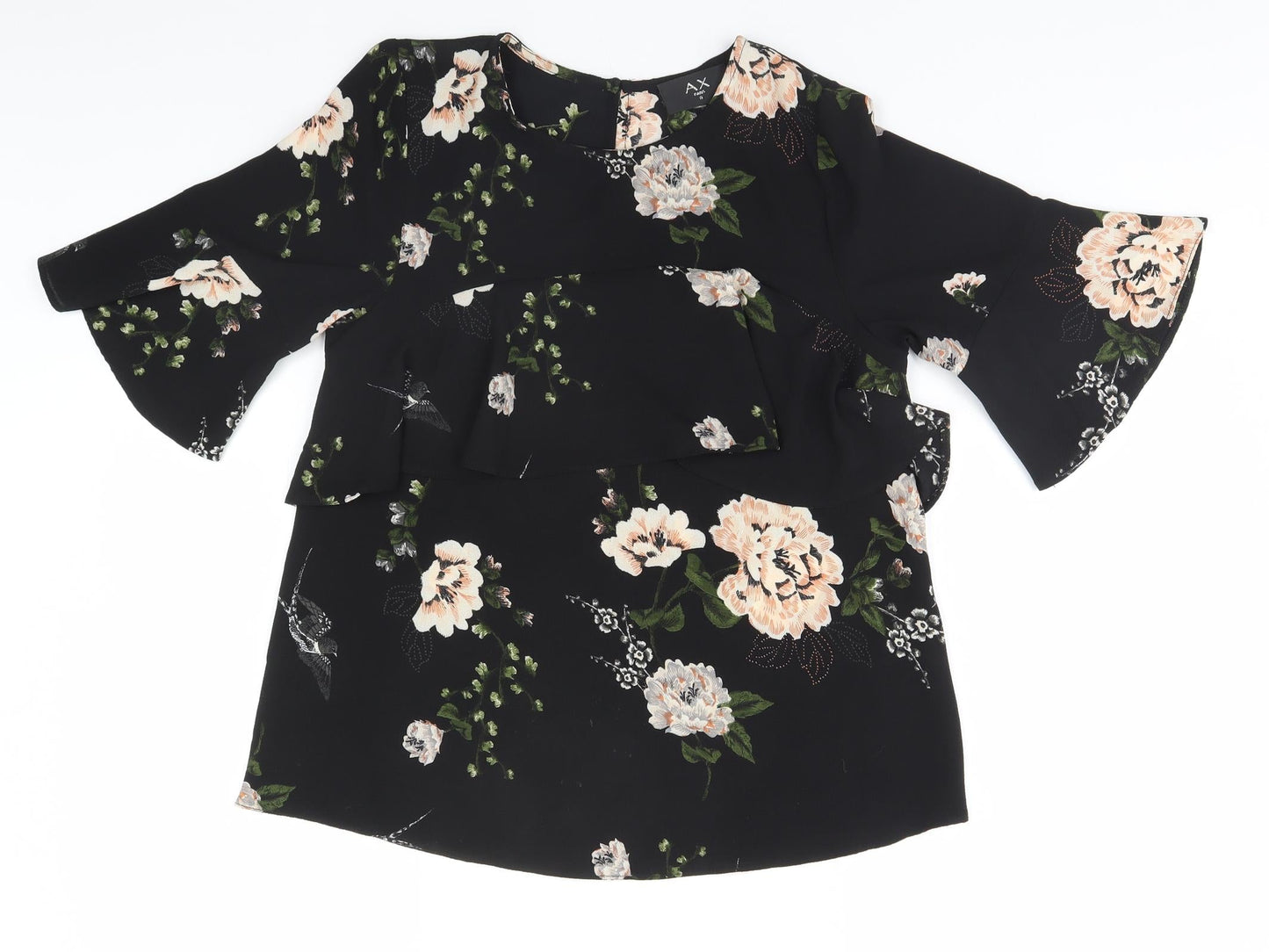 AX Paris Womens Black Floral Polyester Basic T-Shirt Size 8 Round Neck