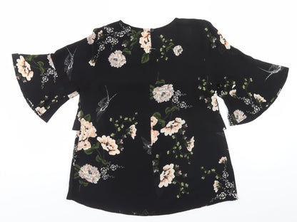 AX Paris Womens Black Floral Polyester Basic T-Shirt Size 8 Round Neck