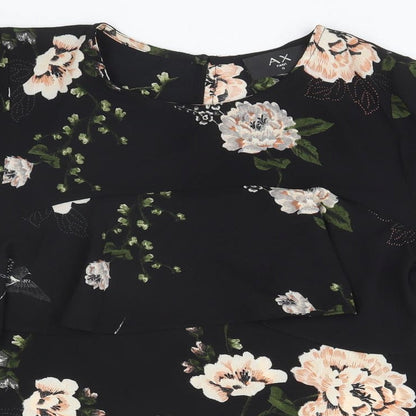 AX Paris Womens Black Floral Polyester Basic T-Shirt Size 8 Round Neck