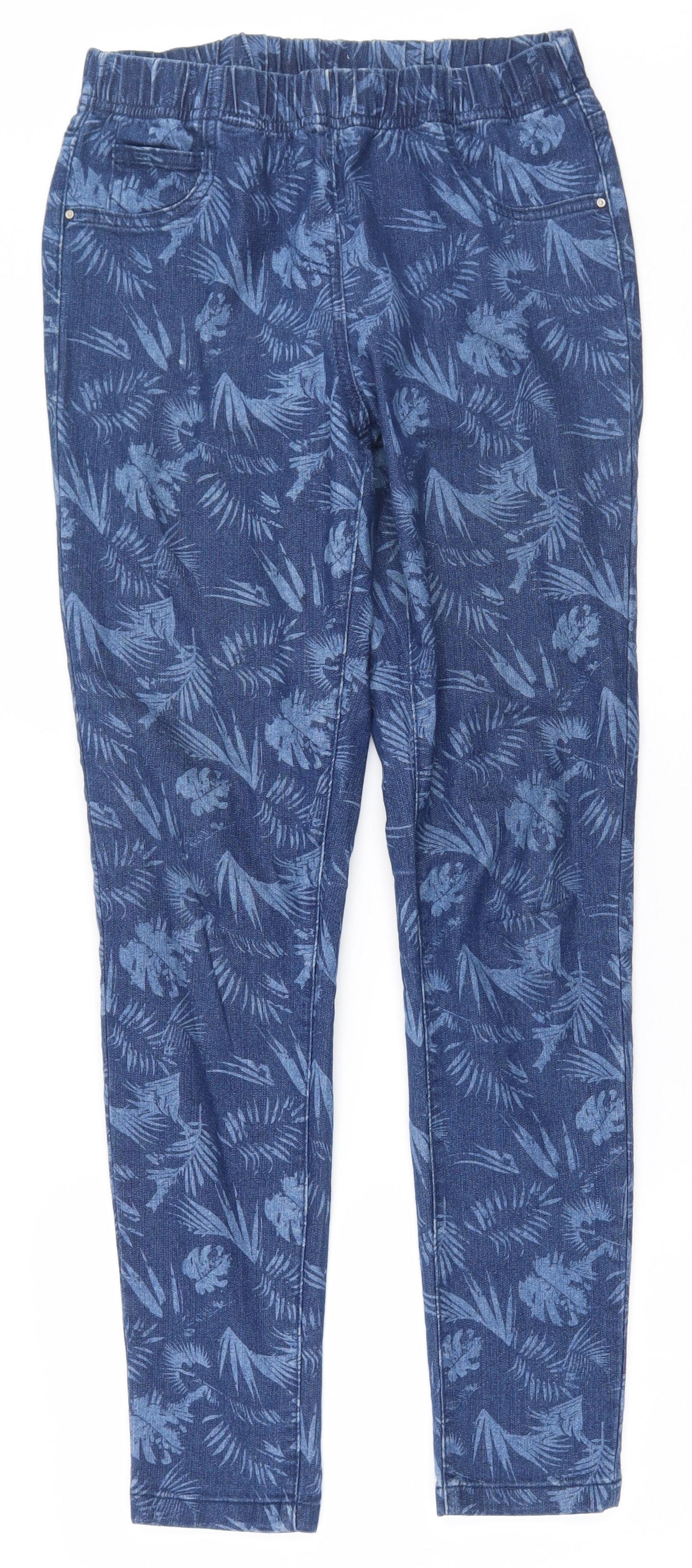 TU Womens Blue Floral Cotton Jegging Trousers Size 10 L30 in Regular