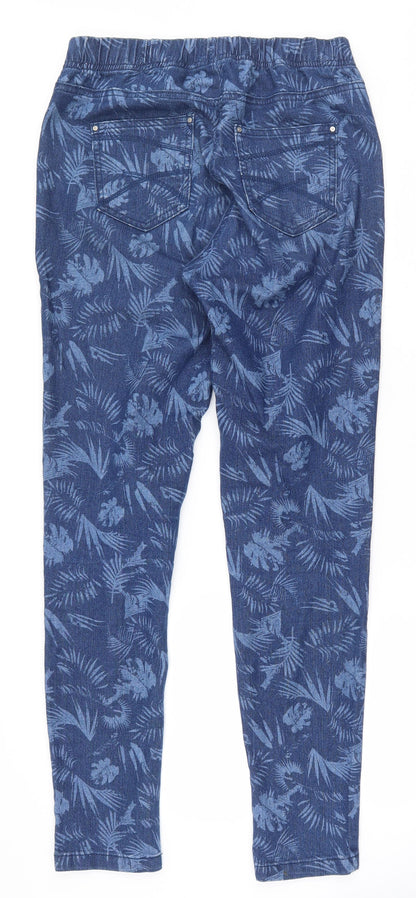 TU Womens Blue Floral Cotton Jegging Trousers Size 10 L30 in Regular