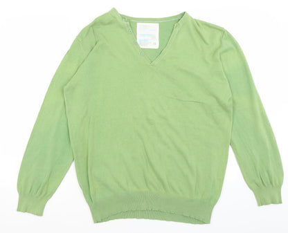 Denim Seventy Three Mens Green V-Neck  Cotton Pullover Jumper Size L