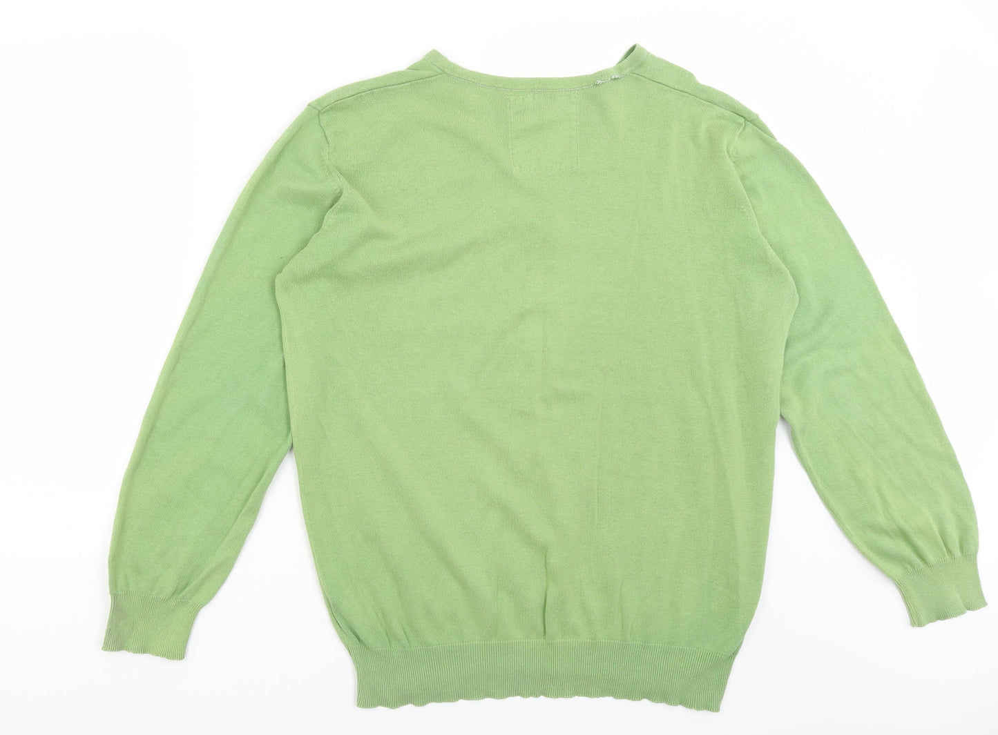 Denim Seventy Three Mens Green V-Neck  Cotton Pullover Jumper Size L