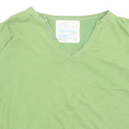 Denim Seventy Three Mens Green V-Neck  Cotton Pullover Jumper Size L