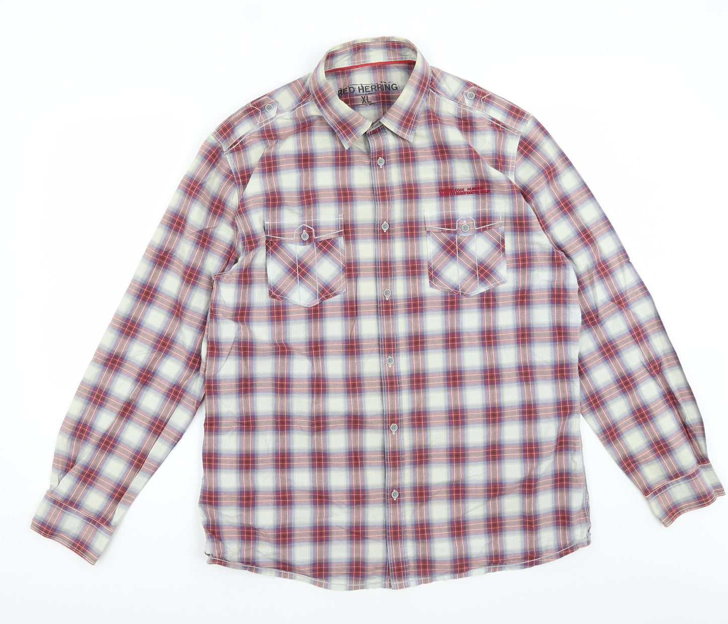 Red Herring Mens Red Plaid Cotton  Button-Up Size XL Collared