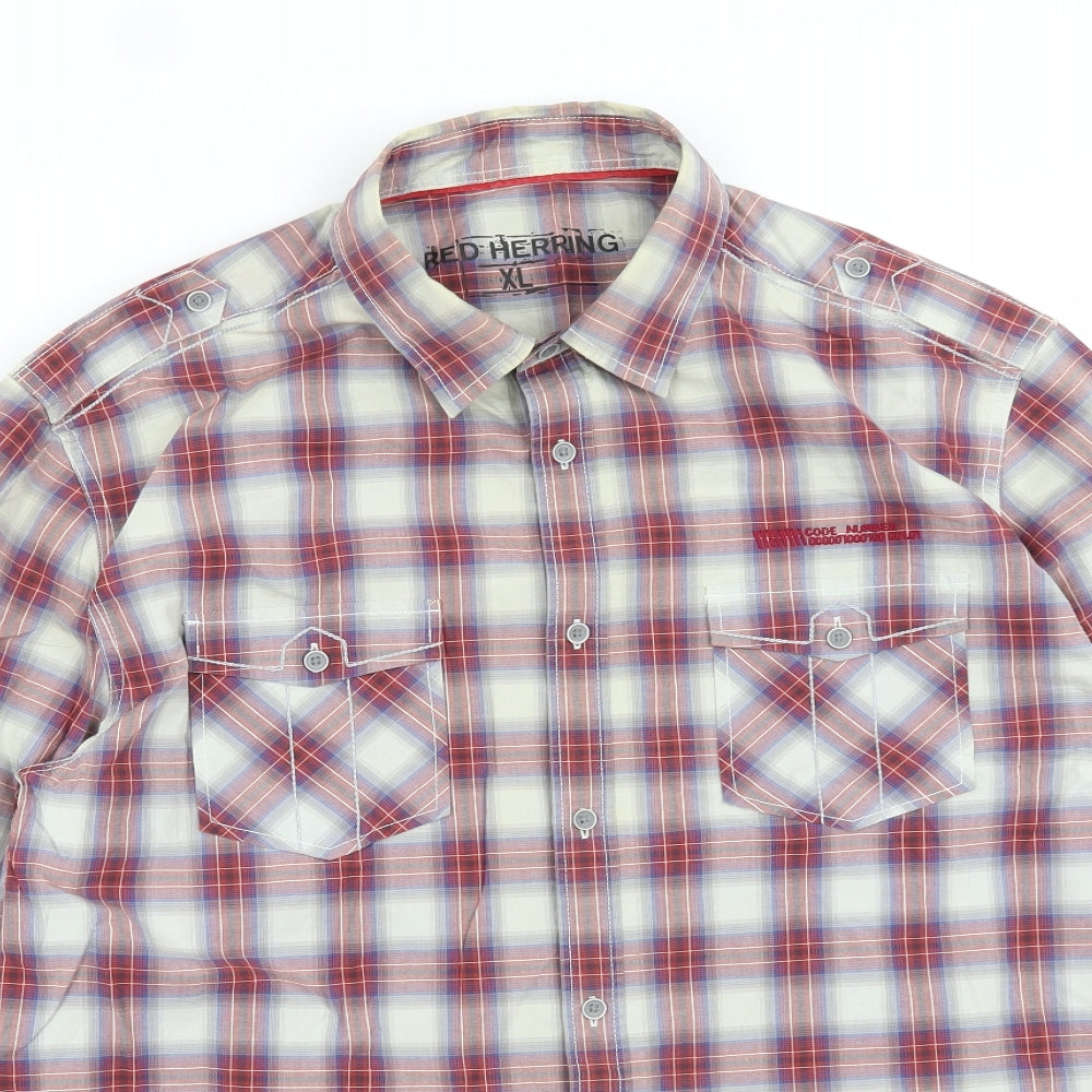 Red Herring Mens Red Plaid Cotton  Button-Up Size XL Collared