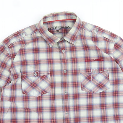 Red Herring Mens Red Plaid Cotton  Button-Up Size XL Collared