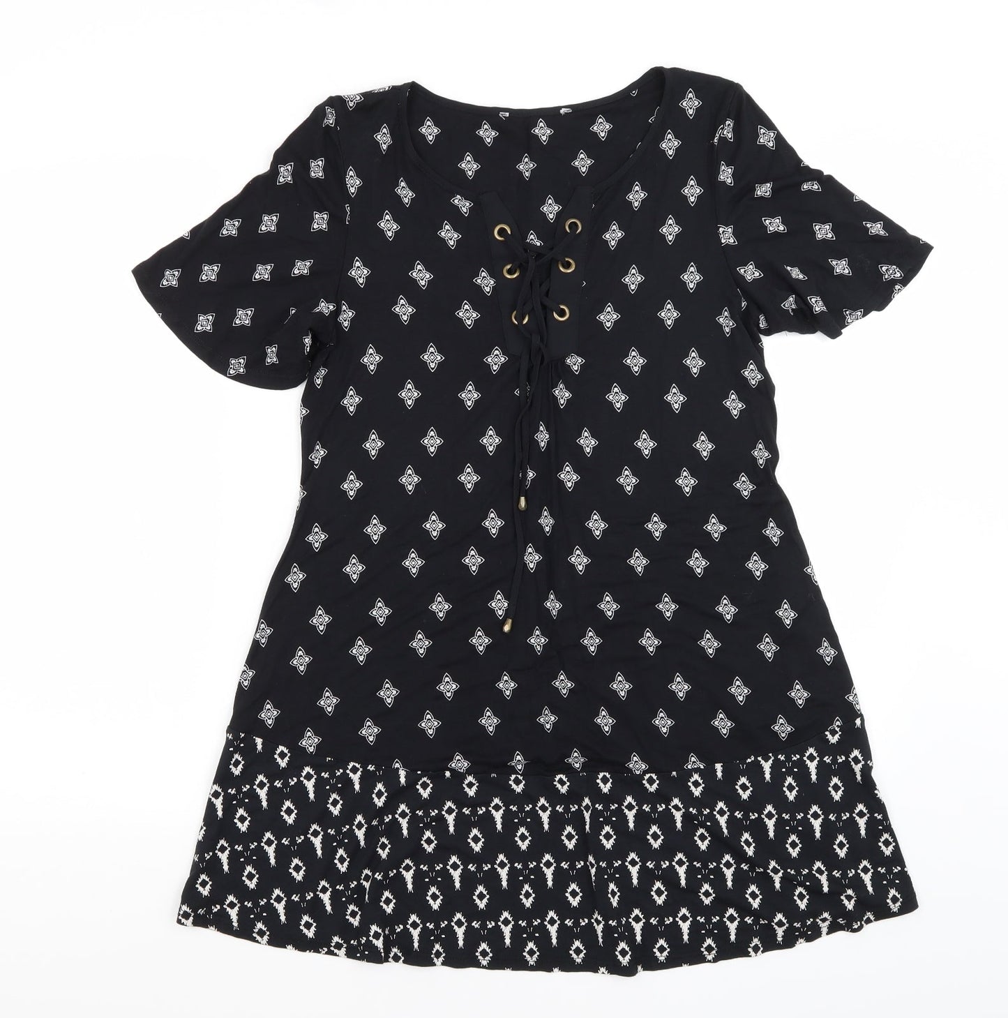 George Womens Black Paisley Viscose Mini  Size 10  Crew Neck