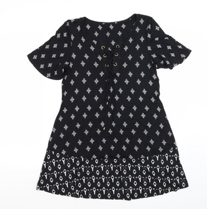 George Womens Black Paisley Viscose Mini  Size 10  Crew Neck