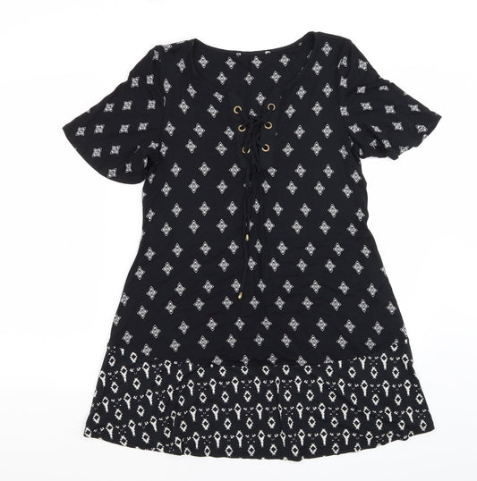 George Womens Black Paisley Viscose Mini  Size 10  Crew Neck