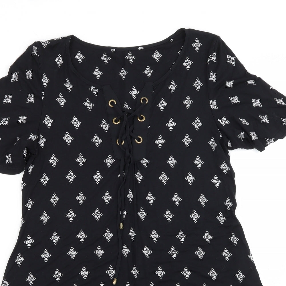 George Womens Black Paisley Viscose Mini  Size 10  Crew Neck